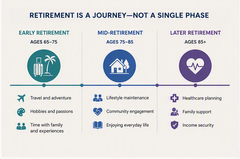 Retirement is a journey infographic, not a single phase